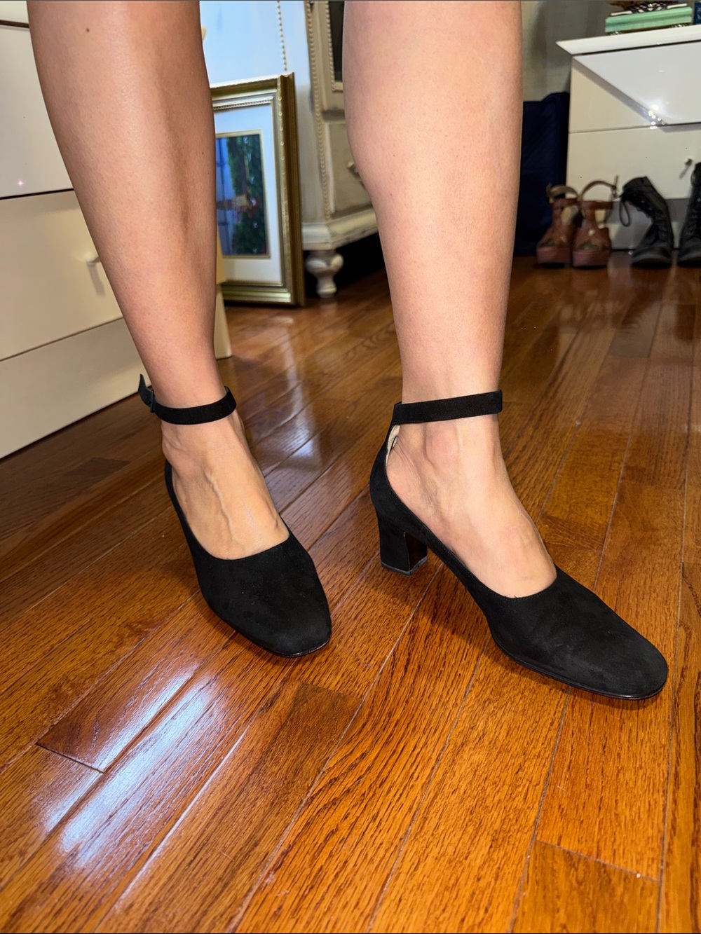 Calvin Klein Vintage - Black Ankle-Strap Block Heel Pumps - Women's